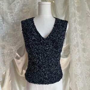 100% Silk Blue Fully Sequined Vest Top